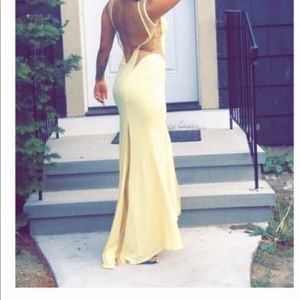 Canary yellow backless prom dress